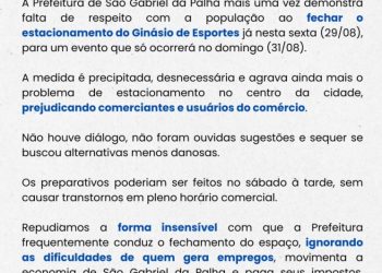 NOTA DE INDIGNAÇÃO causa debate sobre o estacionametno do Ginásio de Esportes